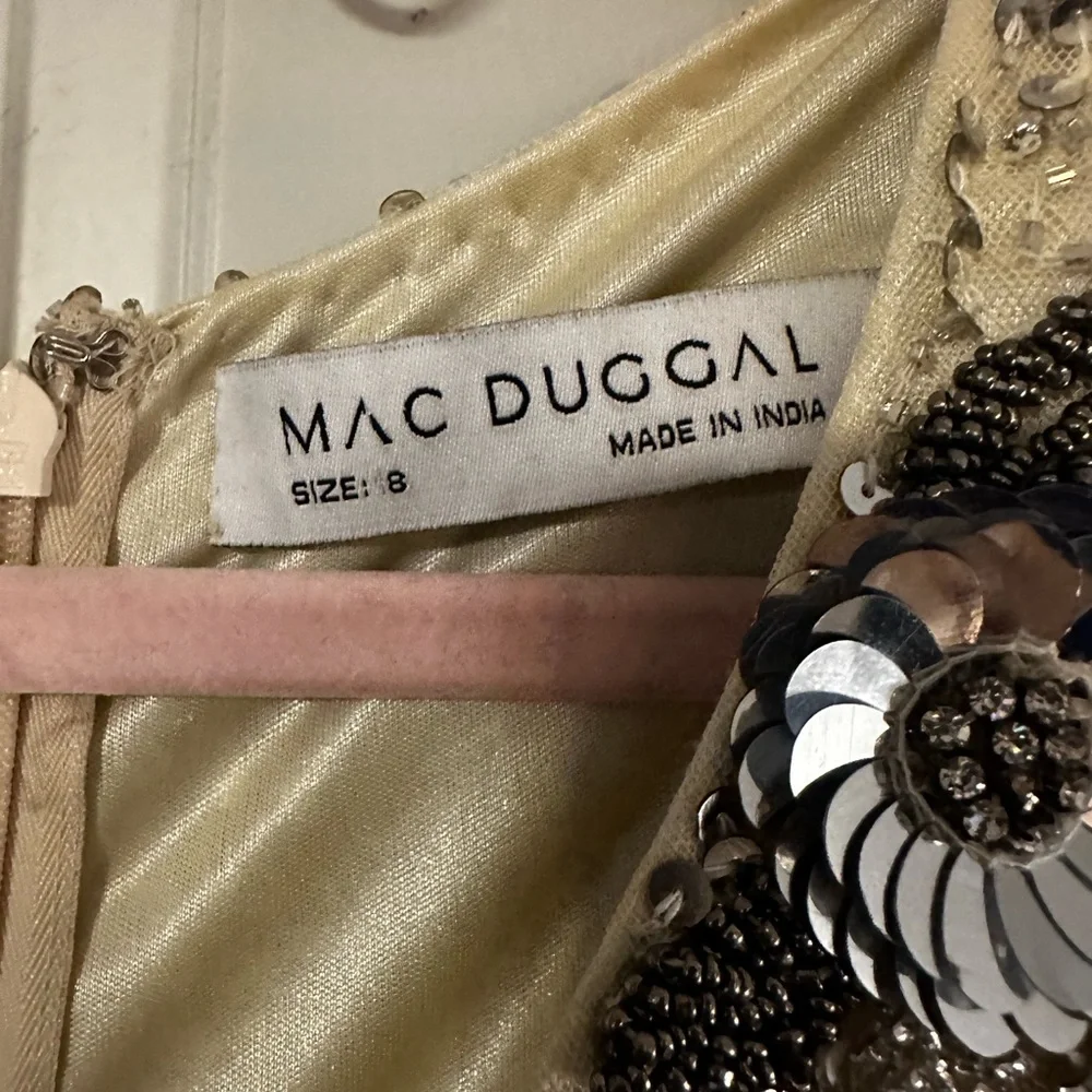 Mac Duggal Silver Sequin Beaded Fitted Prom Dress - Picture 6 of 11